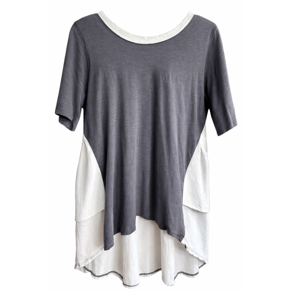 Talulah Gray & Cream Layered Tunic Top Size M Boho Oversized Colorblock Shirt - Picture 2 of 5